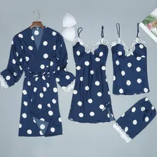 Женское атласное шелковое вечернее платье кимоно Ночной комплект сексуальный милый горошек Сексуальное белье Ночная рубашка Пижама