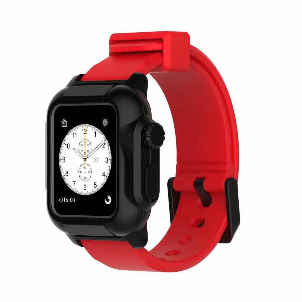Светящийся водонепроницаемый чехол+ ремешок для Apple Watch 5 4 ремешок 44 мм 40 м iWatch ремешок 42 мм полный защитный чехол+ Браслет Apple watch 3 2 - Цвет ремешка: Red Black case