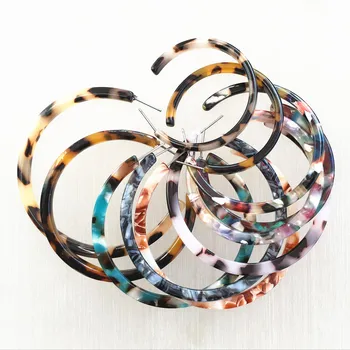 UJBOX 2018 Colored Acetate Earrings women Large Leopard Resin Acetic Acid Hoop Earrings Factory Wholesale Wedding Party Gift
