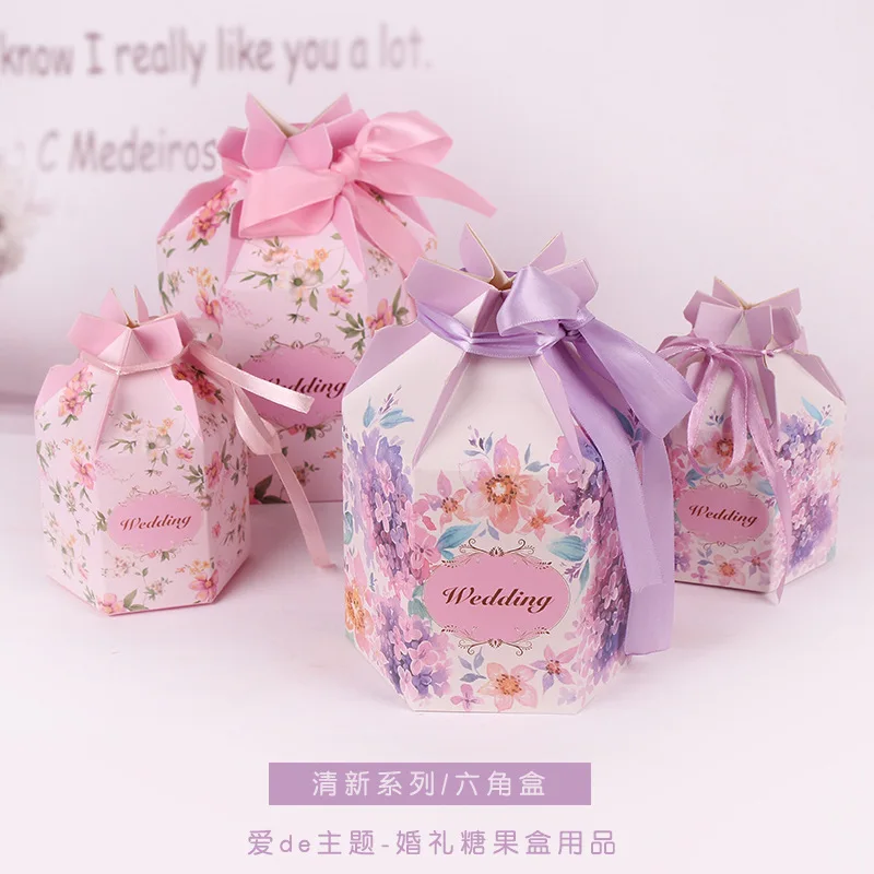 

50pcs/lot Candy Box Wedding Favors Party Supplies Paper Gift Boxes With Ribbon