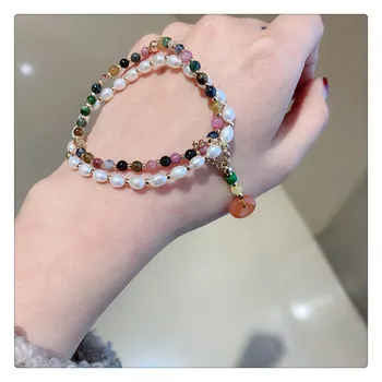 

Literary Feather Double Layer Strawberry Crystal Sterling Temperament Creative Female Sweet Trendy Resizable Bracelets