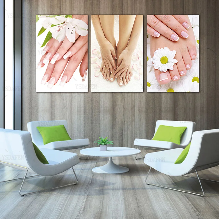 3 Panels Framed Canvas Photo Prints Spa Nail Foot Massage Salon Wall