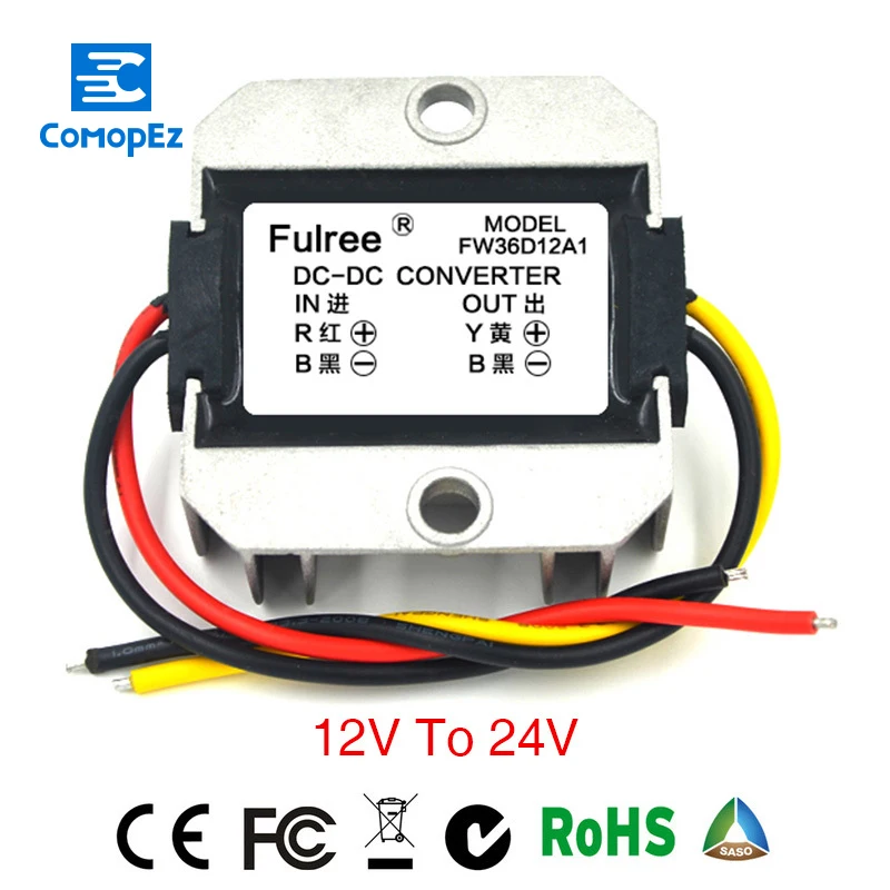 

Power Supply Converter DC/DC Step-up 12V to 24V 1A Waterproof Control Car Module Low Heat Auto Protection Size 66*57*22m