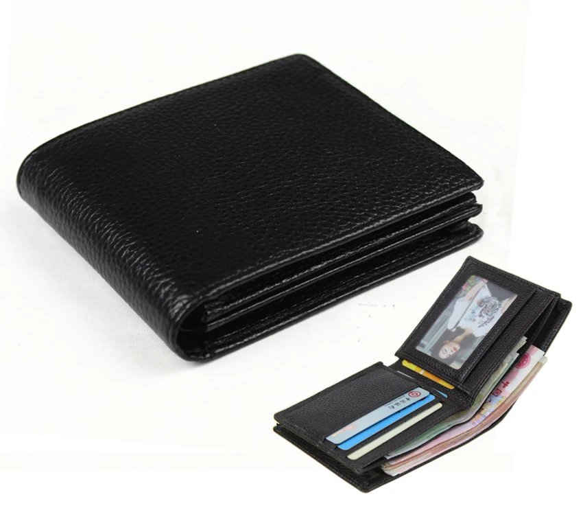 

Fashion Men Genuine Leather Wallet Male Wallet Bifold Short money clip Leather Men purse Coin Bag Black horizontal Vertical