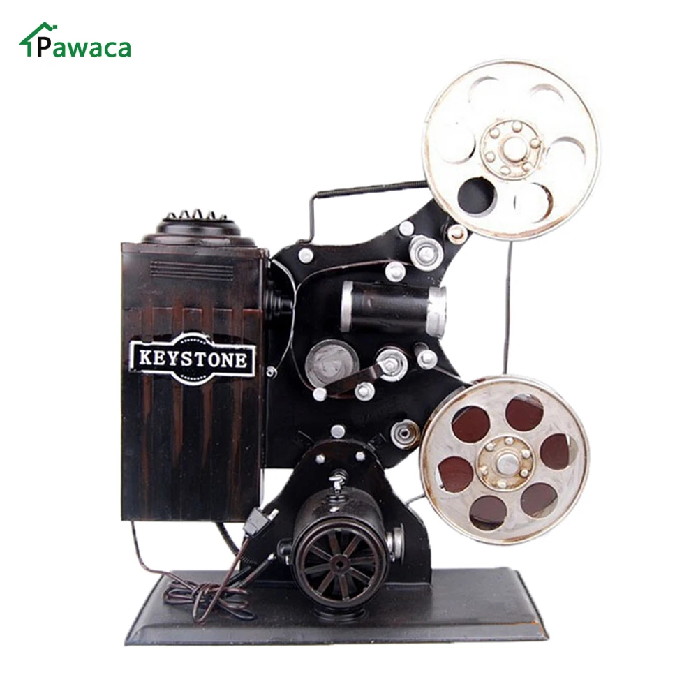 

Pawaca Metal Handicraft Vintage Movie Projector Model Antique Retro Home Decoratie Miniatuur Office Ornaments Ancient Decoration
