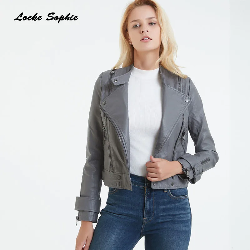

Women's Plus size short jacket blazers 2019 Autumn PU leather zipper Splicing faux fur Small Jacket Skinny locomotive blazers