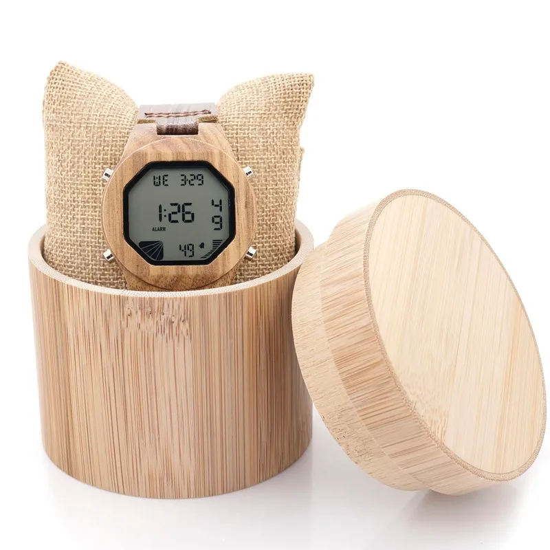 BOBO BIRD V-A13 Men's Luxury Watches Wood Digital Wristwatch with Genuine Leather Band Complete Calendar Watch for Men as Gifts