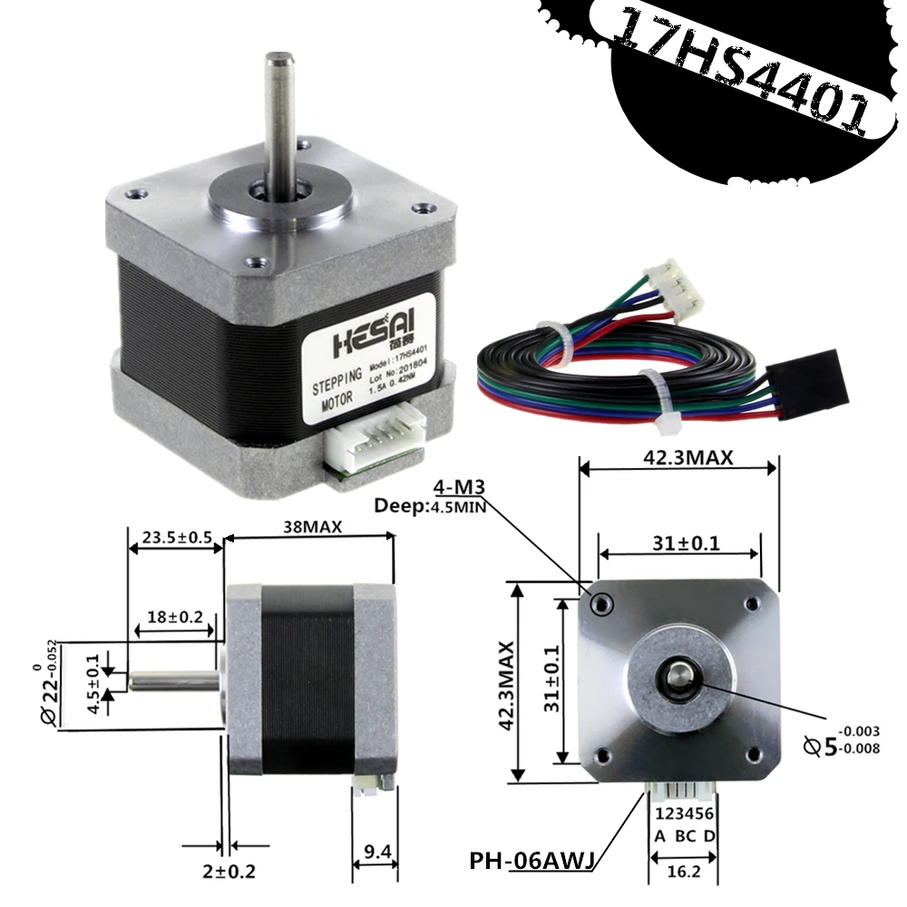

3pcs/lot 3D Printer Motor 17HS4401 4 Lead Nema17 Stepper Motor 42 Motor Nema 17 Motor 42BYGH 1.5A Motor for CNC XYZ