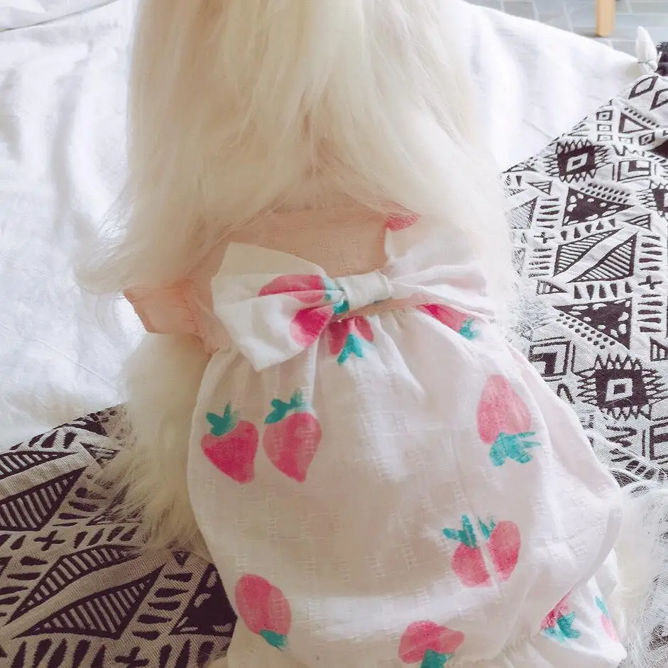 

Summer Dog Dress Cool Princess Strawberry Cute Dresses Tulle Clothes For Dogs Cats Pet Skirt Supplies