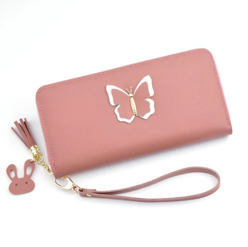 

Fashion women's wallet small fresh solid color bow purse credit card holder PU leather long clutch