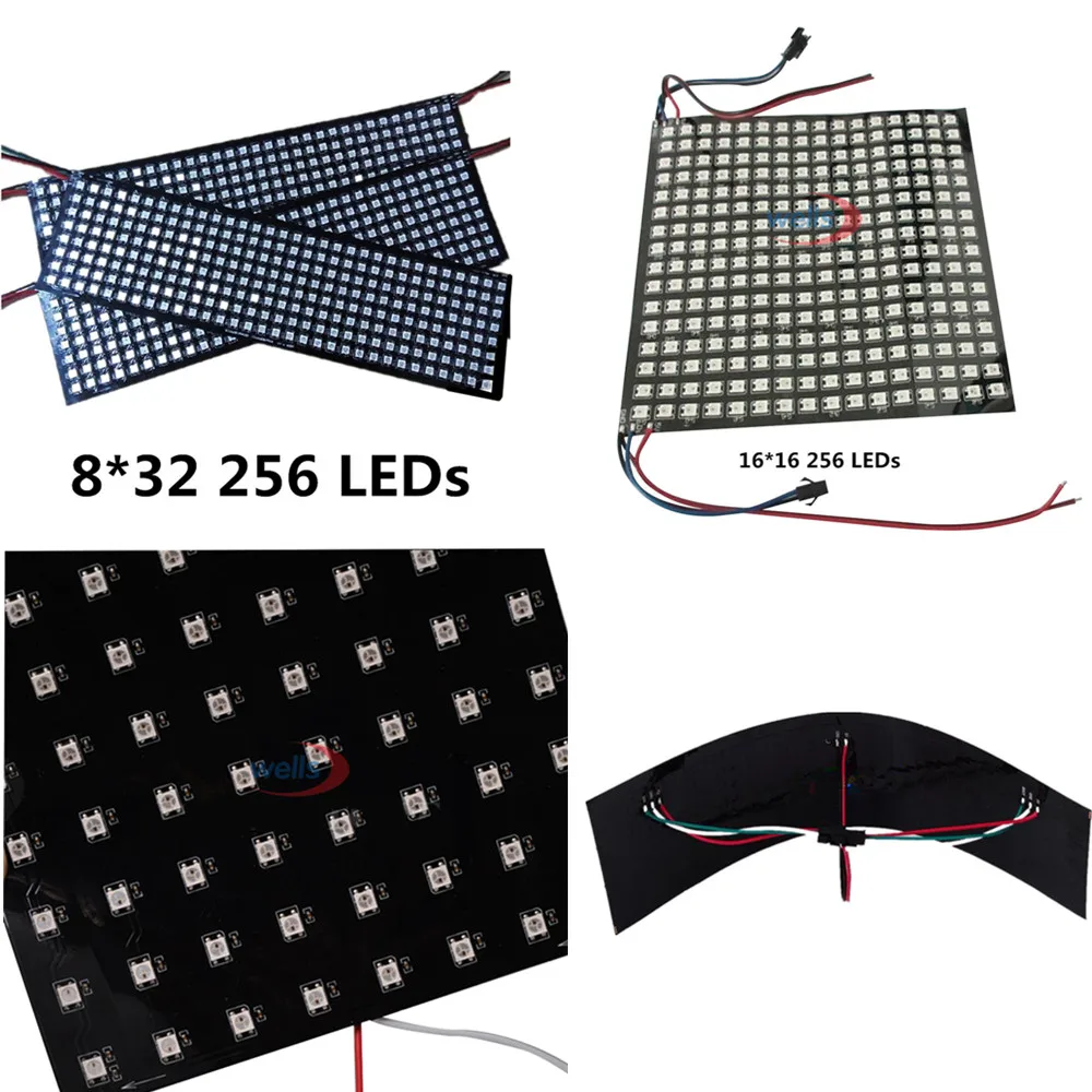 8*8 16*16 8*32 WS2812 WS2812B 5050 RGB полноцветная Гибкая Пиксельная панель 64 256 светодиодов 5 в