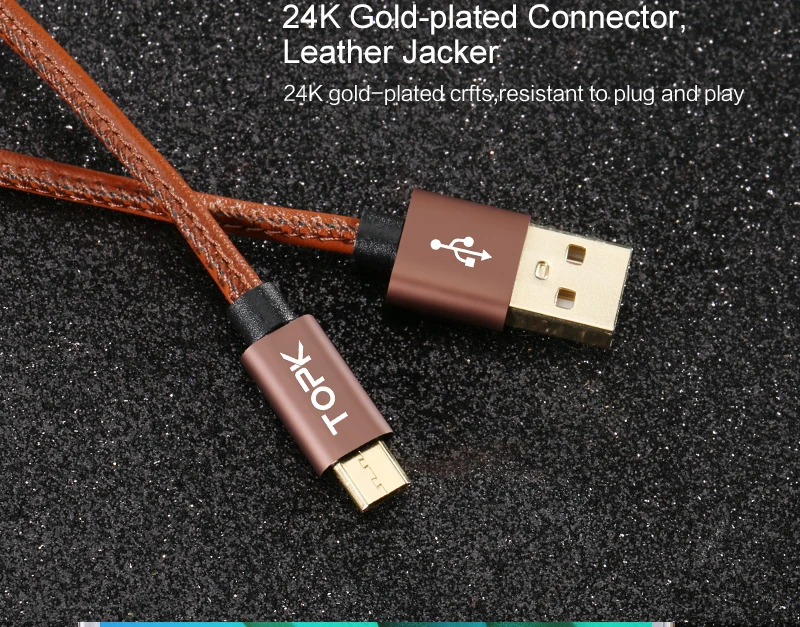 TOPK Micro USB кабель 2.4A быстрое зарядное устройство и кабель для передачи данных кожаный плетеный кабель USB ЗУ для мобильного телефона кабель для samsung htc huawei