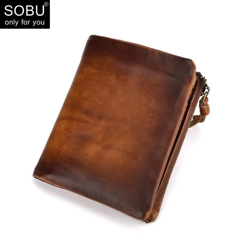 

Vintage Wallets Men Purse Genuine Leather Wallet with Coin Pocket Zipper Short Credit Card Holder Wallet Men Leather Wallet N092