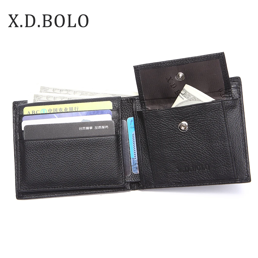 

X.D.BOLO 2019 New Men Wallets Genuine Leather Purse Mens Money Bag Card Holder Wallet Man Leather Coin Pocket Wallet Male