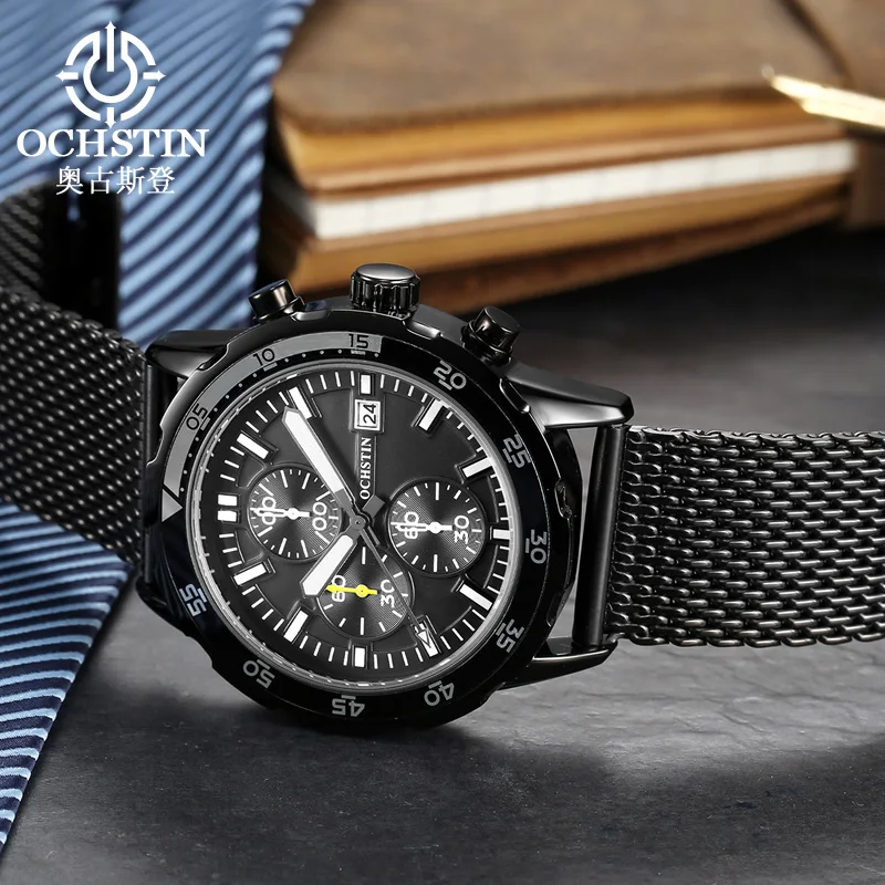 Ceny OCHSTIN 2019 moda sport zegarki męskie wodoodporne analogowe siatka stalowa pasek kwarcowy zegarki mężczyźni Brithday zegar Reloj Homb