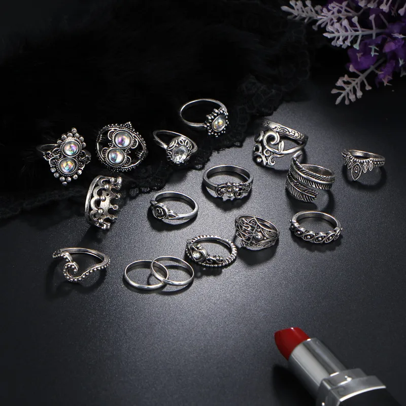 17 км Винтажное кольцо на палец с опалом для женщин, кольца с изображениями сердца, короны, Boho, массивные ювелирные изделия