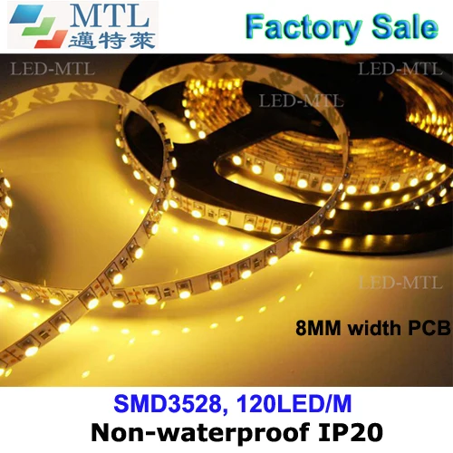 

3528 Светодиодные полосы 8 мм ширина двухсторонней печатной платы, 12 В 120LED/м, 100 м/лот, IP20 не водонепроницаемый, 2 года гарантии, оптовая продажа ...