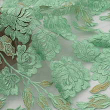 Высококачественная зеленая однотонная Пионовая сетчатая кружевная вышитая ткань для летнего платья telas por metros tissu au metre vestido DIY