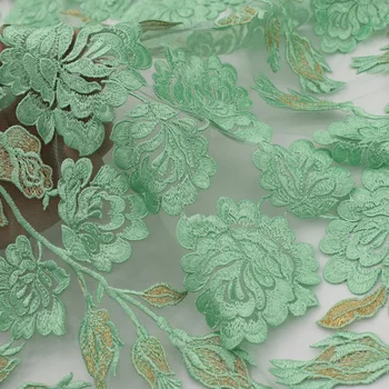 

High-end custom the green solid peony mesh lace embroidered fabric for summer dress telas por metros tissu au metre vestido DIY