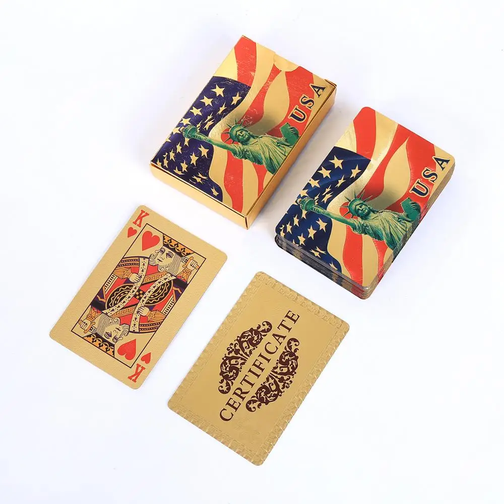 

USA Style Plastic Playing Cards Durable creative gift and diamond PVC Silver game cards and Waterproof golden Poker cards