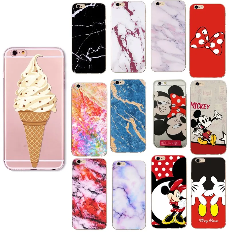 Cover Case For iPhone 7 8 Plus 6 6s X XS Marble Minnie Mickey Cartoon Soft TPU Protective Iphone 5 5S SE Capa |
