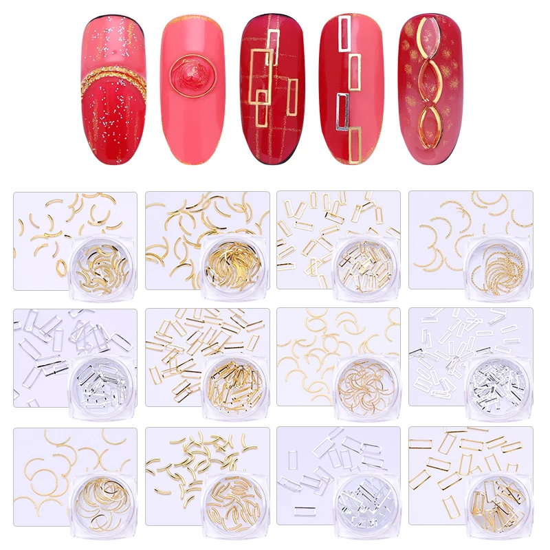 

Harunouta 12 Box/Set Metal Alloy Nail Studs Nail Golden Starfish Shell Rivet Rhinestone Marquise 3D Nail Art Decoration Manicure