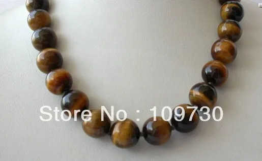 

Jewelry 0012351 stunning big 14mm round yellow crude Tiger Eye beads necklace