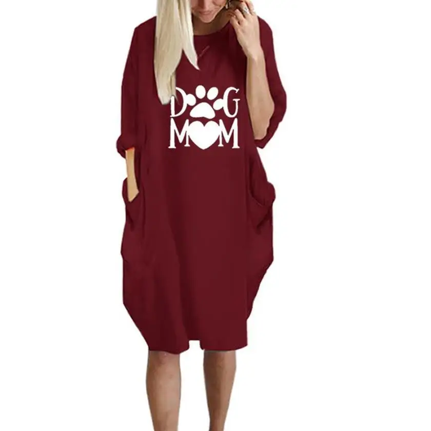 

Fashion Pocket T-Shirt For Women Dog Mom Letters Print Top T-Shirt Female Harajuku Off The Shoulder Tops Funny Summer Graphic