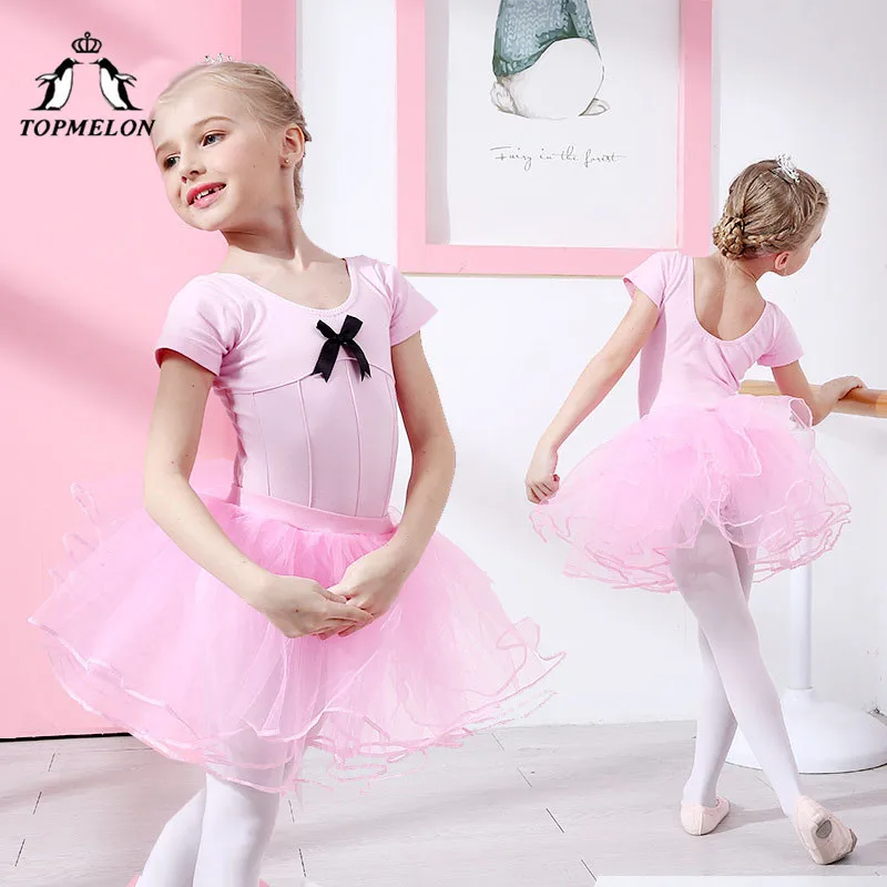 TOPMELON гимнастическое трико для девочек бальное платье для танцев с коротким рукавом балетки одежда Платья с юбкой-пачкой из сетки для