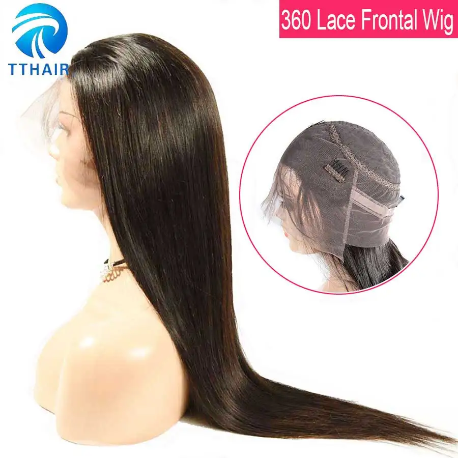 

TTHAIR 360 Lace Frontal Wig Pre Plucked With Baby Hair Bleached Knots 150% Density Brazilian Straight Remy Human Hair Wigs Women