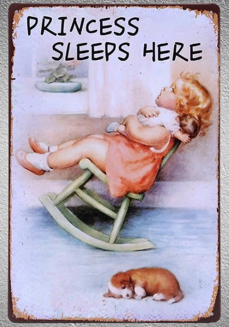 

1 pc princess sleeps here cats baby girl Tin Plate Sign wall plaques man cave Decoration Dropshipping Poster metal