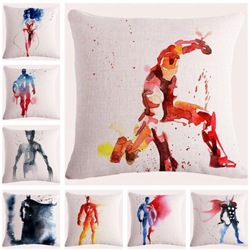 

YWZN America Super Hero Decorative Pillowcases Cotton Linen Cartoon Super Hero Printing Throw Pillow Case Cover hoofdkussen