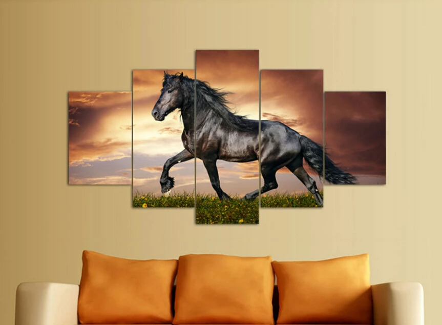 5 Panel Modern Printed Large Horse Painting Picture Animal painting