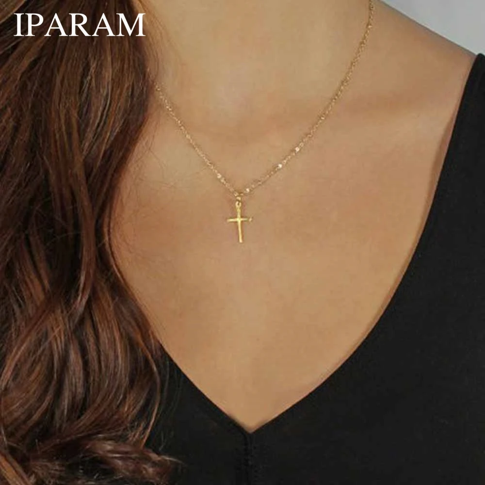 

IPARAM 2019 Summer Gold Chain Cross Necklace Small Gold Cross Religious Jewelry