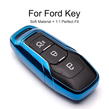 

KUKAKEY 6 Colors TPU Car Key Cover Case For Ford Edge Mondeo Mustang Protection Key Shell Skin Holder Car Keyrings keychain
