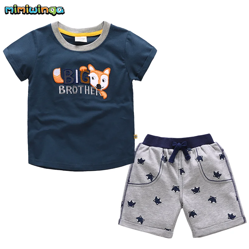 Mimiwinga 2019 Toddler Boys Suit Short Sleeve Cartoon Fox Printed Tshirt and Grey Pant Funny Cute 2 Pcs Clothing Set |