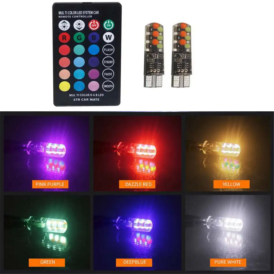 Универсальный автомобильный RGB Led W5W T10 RGB COB 12SMD габаритный светильник s разноцветный многомодовый автомобильный светильник с пультом дистанционного управления