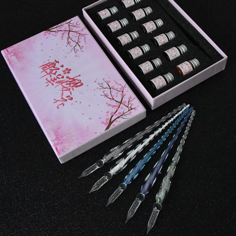 Günstig JUGAL Stern Glas Stift Tinte Set Student mit Transparent Emaille Stift Geschenk Box Handgemachte Kristall Brunnen Stift Tinte Büro Kunst liefert