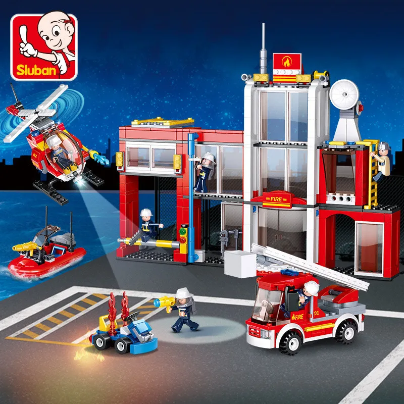 

612Pcs City Fire Station Police Rescue Fireman Model Building Blocks Sets Technic Bricks Toys for Children