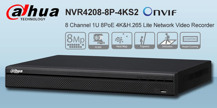 Best Original Dahua NVR4208-8P-4KS2 8 Channel 1U 8PoE 4K&H.265 Lite Network Video Recorder with  Support IPC UPnP, 8PoE ports 0