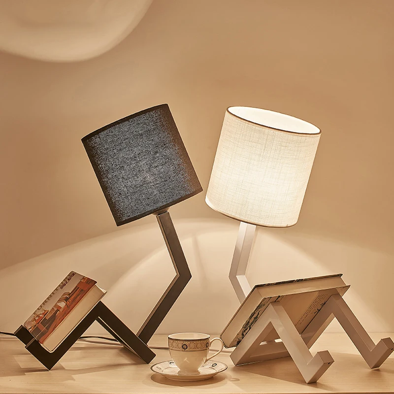 

modern LED table lamp creative robot desk lights for children bedroom bedside lamps study reading lamp fabric Lampshade lamp E27
