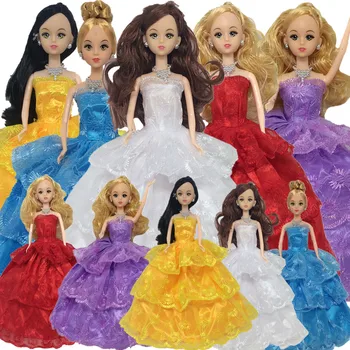 

NK 5 Pcs/Set Fashion Doll Wedding Dress Newest Beautiful Party Clothes Fashion Full Lace Dress For Barbie Doll Best Gift Toys