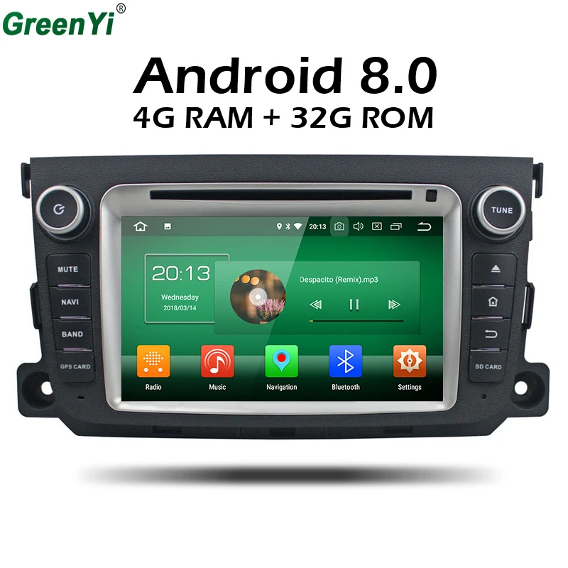 

GreenYi Head Unit 1024x600 Octa Core 4GB RAM Android 8.0 Car DVD Player GPS For Mercedes/Benz Smart Fortwo 2011 2012 2013 2014