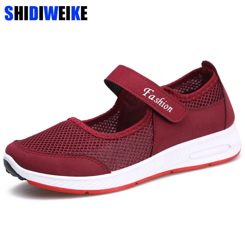 

2019 Women Shoes Mary Jane Shoes Air Mesh Summer Flats Shoes Women Sneakers Rubber Outsoles Walking Shoes Plus Size 35-41 n643