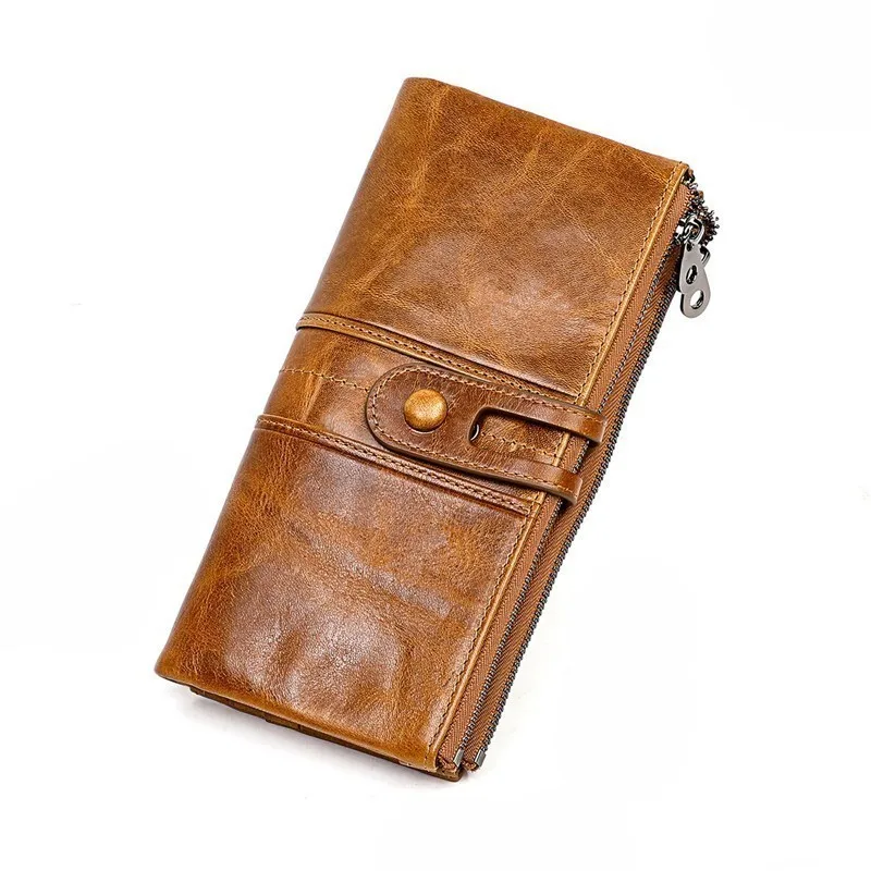 Men Purses Long Zipper Genuine Leather Purses