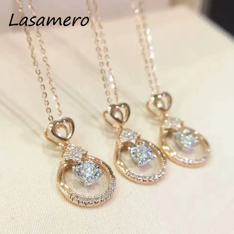 

LASAMERO Halo 0.01CT Round Cut Floral Hollow Filigree Pave Set 18k Gold Natural Diamond Pendant Necklace