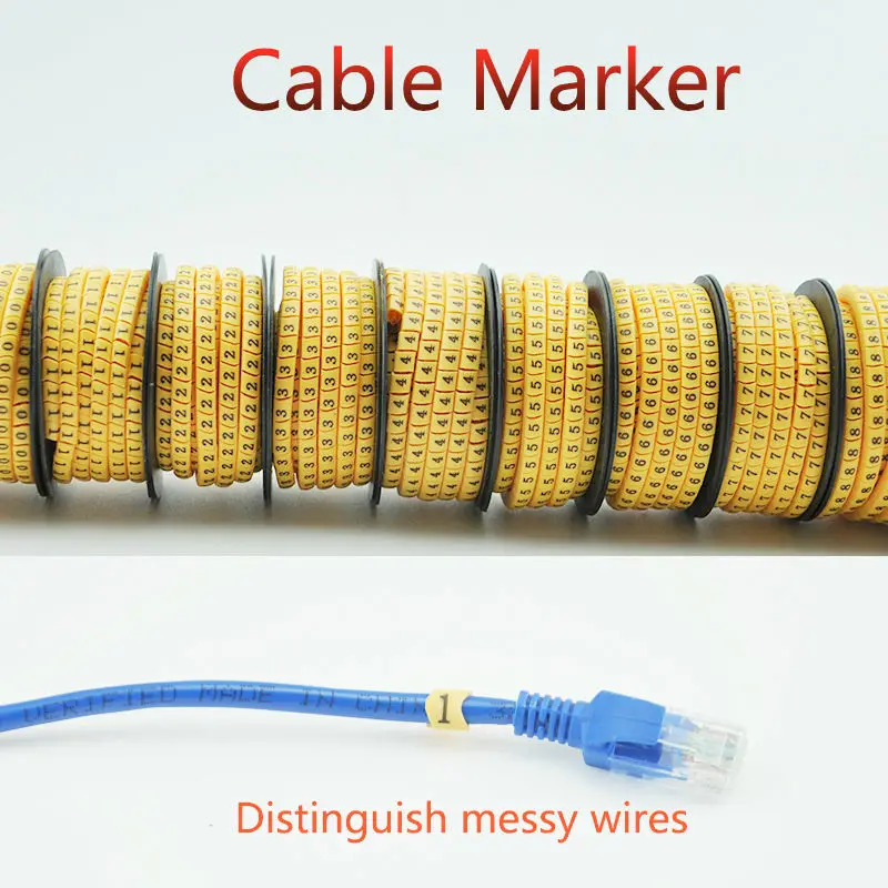 

10rolls/lot Cable Wire Marker 0 to 9 Yellow For Cable Size 4 sqmm