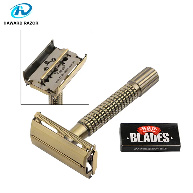 HAWARD Razor Classic Double Edge Razor Men's Shavers Butterfly Safety Razor Retro Bronze Shaver 1 Zinc Alloy Handle & 10 Blades 2