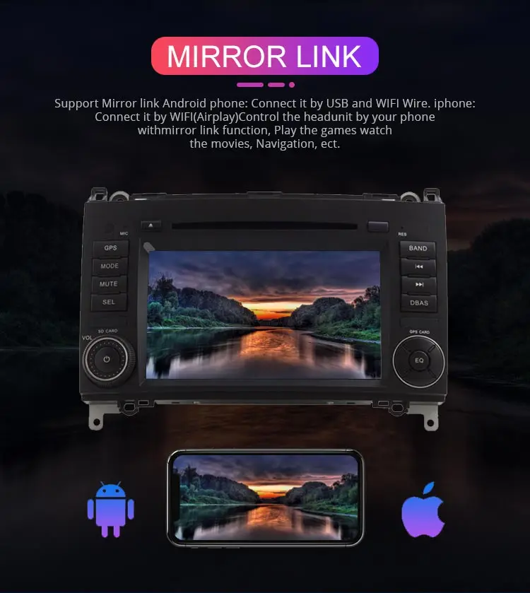 Perfect Besina 2 Din Android 9.0 Car DVD Player For Mercedes Benz B200 B150 B170 B Class A180 Viano Vito Sprinter W245 W209 GPS Radio 7