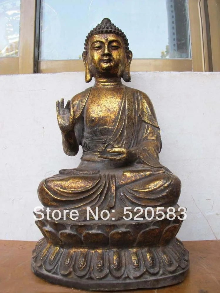 

free 16"China Tibet Buddhism old Bronze Gild sakyamuni meditation buddha statue fast